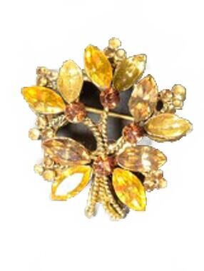 Brooch / Scarf Pin : Vintage jewelry / Gold / Rhinestones / Autumn Leaves / 1.5"